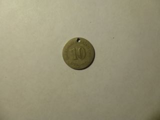Old Germany Coin - 1875 C 10 Pfennig - Circulated,  Holed,  Spot photo