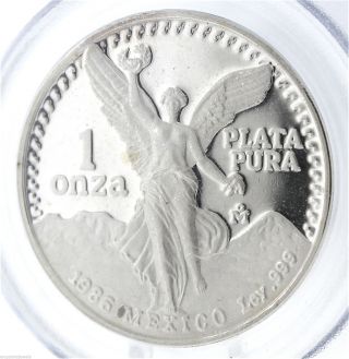 1986 Mexico Silver Libertad 1 Onza 1 Ozt Pcgs Pr 67 Dcam Certified Coin photo