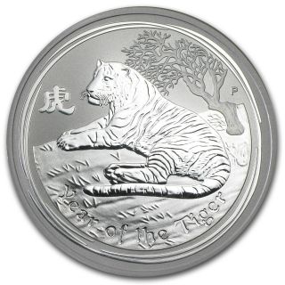 2010 Australian Lunar Year Of The Tiger 1 Oz 99.  9 Silver Coin Gem Unc photo