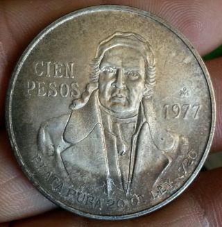 Mexico 1977 Cien Pesos Mo Uncleaned Silver Mexican Coin photo