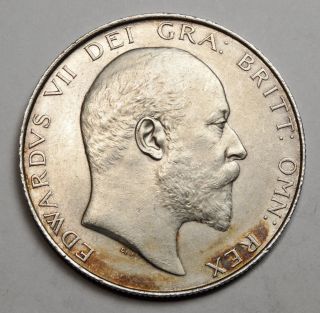 Great Britain Edward Vii 1/2 Crown 1910 Silver Uncirculated Bu Gem Key Date photo