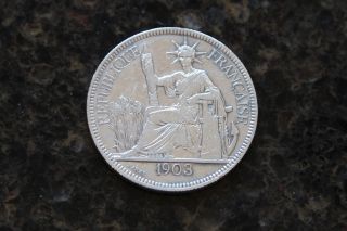 1903 - France Indochina - 1 Piastre - 90 Silver - Like A Trade Dollar photo