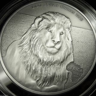 2013 Gabon Lion 3 Silver Ounces Antique Finish.  999 Coin Africa Only 500 Minted photo