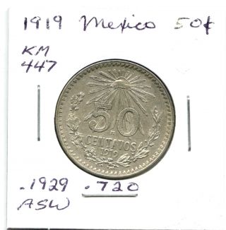 1919 Mexico Fifty Centavos 6708 photo