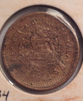 1881 Guatemala 1 Cent (struck Over 1834) photo