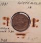 1881 Guatemala 1 Cent (struck Over 1834) North & Central America photo 1