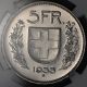 1933 B Silver Switzerland 5 Francs Coin Ngc State 65 