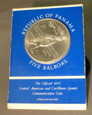1970 Republic Of Panama Five Balboas Silver.  925 Commemorative Coin photo