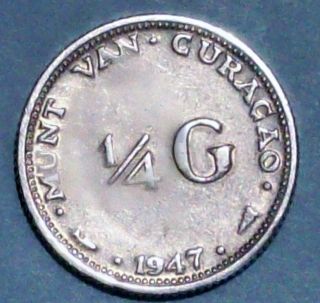 Curacao 1/4 Gulden 1947 Very Fine 0.  6400 Silver Coin photo
