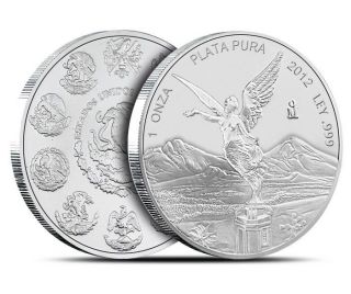 2012 Mexico Libertad.  999 Pure Silver 1 Ounce Silver Brilliant Uncirculated photo