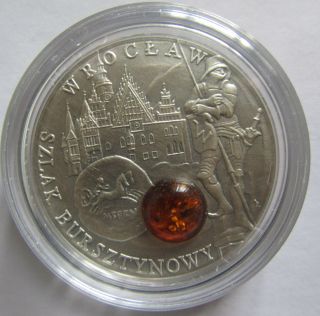 Niue 2009 1$ Wroclaw Amber Route Unc Silver Coin W/amber photo