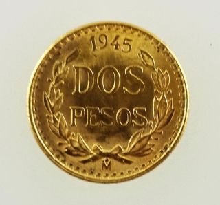 1945 Mexican Dos 2 Pesos Gold Coin photo