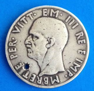 1939 R Albania,  Italy Occupation Coin 5 Lek Silver Coin Vittorio Emanuele Iii photo
