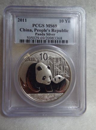 Pandamonium 2011 China 1 Oz Silver 10 - Yuan Panda Coin Slabbed Pcgs Ms 69 photo