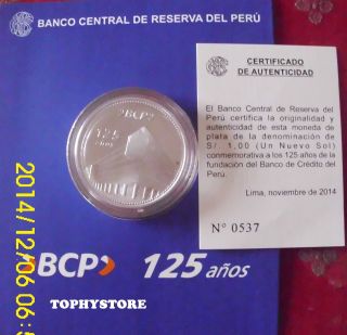 Peru 2014 125 Anniversary Memorial Bcp - Bank Credit 1oz Silver Coin,  Blister photo