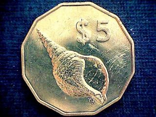 Cook Islands 1987 5 Dollars Counch Shell,  Polygonal,  Unc photo
