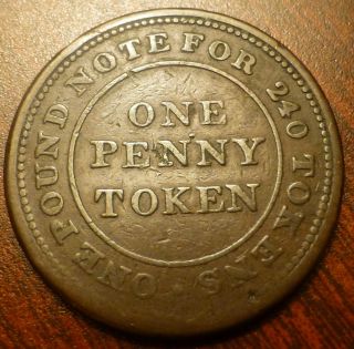 1813 Great Britain Flint Lead One Penny Token One Pound Note For 240tokens photo