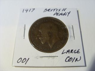 Very Fine 1917 Large Great Britian Penny Coin (001) photo