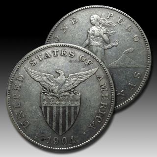 U.  S.  Territorial Philippines 1904 - S One Peso Silver Coin Vf Details (2709) photo