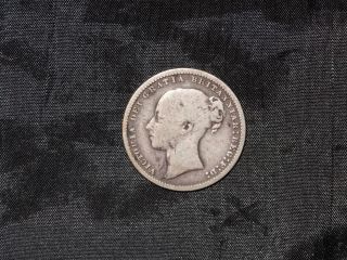 1877 British One Shilling Silver Coin photo
