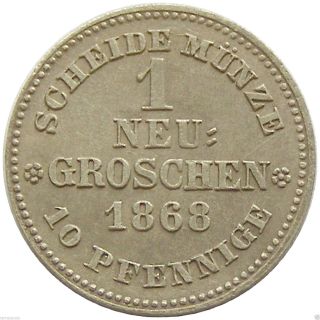 E133 German States Saxony 1 Groschen 10 Pfennige 1868 B Km 1221 Coin photo