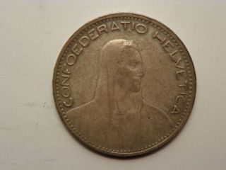 1923 B Switzerland 5 Francs Large Silver World Crown Rare Date photo