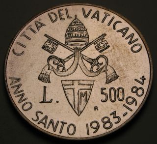 Vatican 500 Lire 1983/84 - Silver - Extraordinary Holy Year - Aunc 1106 photo