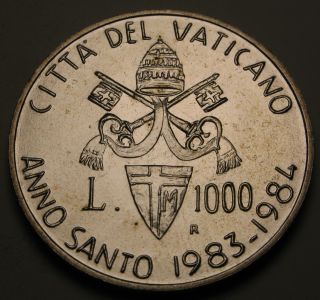 Vatican 1000 Lire 1983 - 84 - Silver - Holy Year - John Paul Ii.  - Aunc 1107 photo