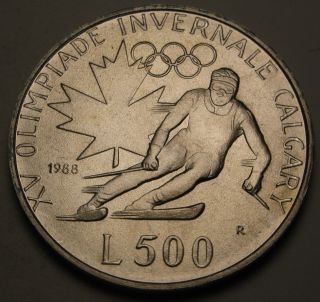 San Marino 500 Lire 1988r - Silver - Winter Olympics - Aunc 1096 photo