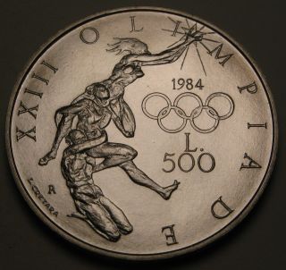 San Marino 500 Lire 1984r - Silver - 1984 Summer Olympics - Aunc 1094 photo