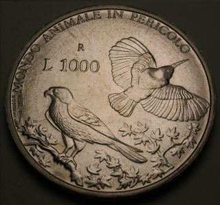 San Marino 1000 Lire 1993 R - Silver - Wildlife Protection - Aunc 1100 photo