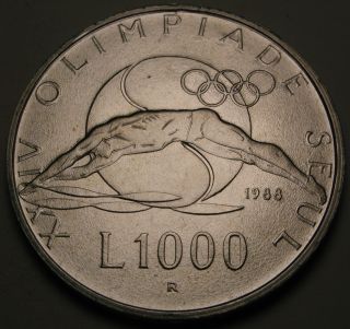 San Marino 1000 Lire 1988 R - Silver - Summer Olympics - Aunc 1095 photo