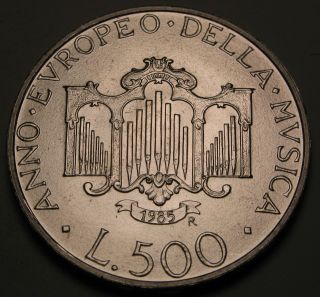 Italy 500 Lire 1985r - Silver - European Year Of Music - Aunc 1097 photo