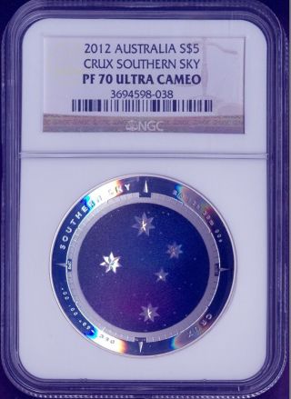 2012 Australia 1 Oz Silver Domed Crux $5 Ngc Pf70 Ultra Cameo Southern Sky photo