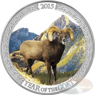 2015 Big Horns Ram 1oz Silver Colored Proof Tokelau Coin photo