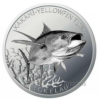 2014 Tokelau Kakahi Yellowfin Tuna 1 Oz Silver $5 Coin Ag 999/1000 photo