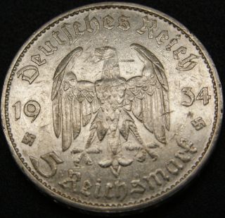 Third Reich Silver Coin 5 Reichsmark 1934 D photo