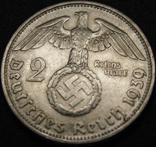 Third Reich Silver Coin 2 Reichsmark 1939 D photo