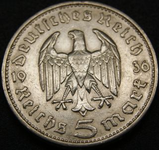 Third Reich Silver Coin 5 Reichsmark 1936 J photo