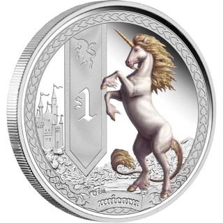 Unicorn Mythical Creatures Silver Proof Coin 1 Oz 1$ Tuvalu 2013 photo