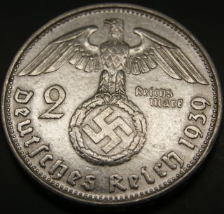 Third Reich Silver Coin 2 Reichsmark 1939 B photo
