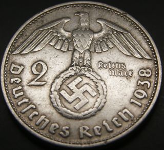 Third Reich Silver Coin 2 Reichsmark 1938 D photo