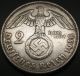 Third Reich Silver Coin 2 Reichsmark 1938 J Germany photo 1