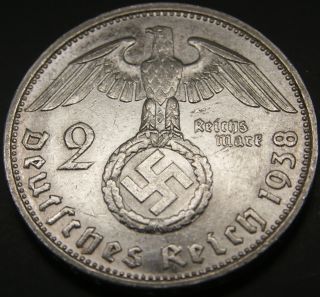 Third Reich Silver Coin 2 Reichsmark 1938 G photo