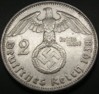 Third Reich Silver Coin 2 Reichsmark 1938 F photo