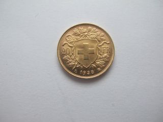 1935 Lb Swiss Helvetia 20 Francs Gold Coin photo