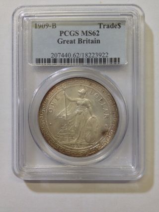 Pcgs Ms 62 1909 Great Britain Trade Dollar Silver photo