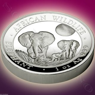 2014 Somalia High Relief Proof African Wildlife Elephant 1 Oz Silver Coin photo