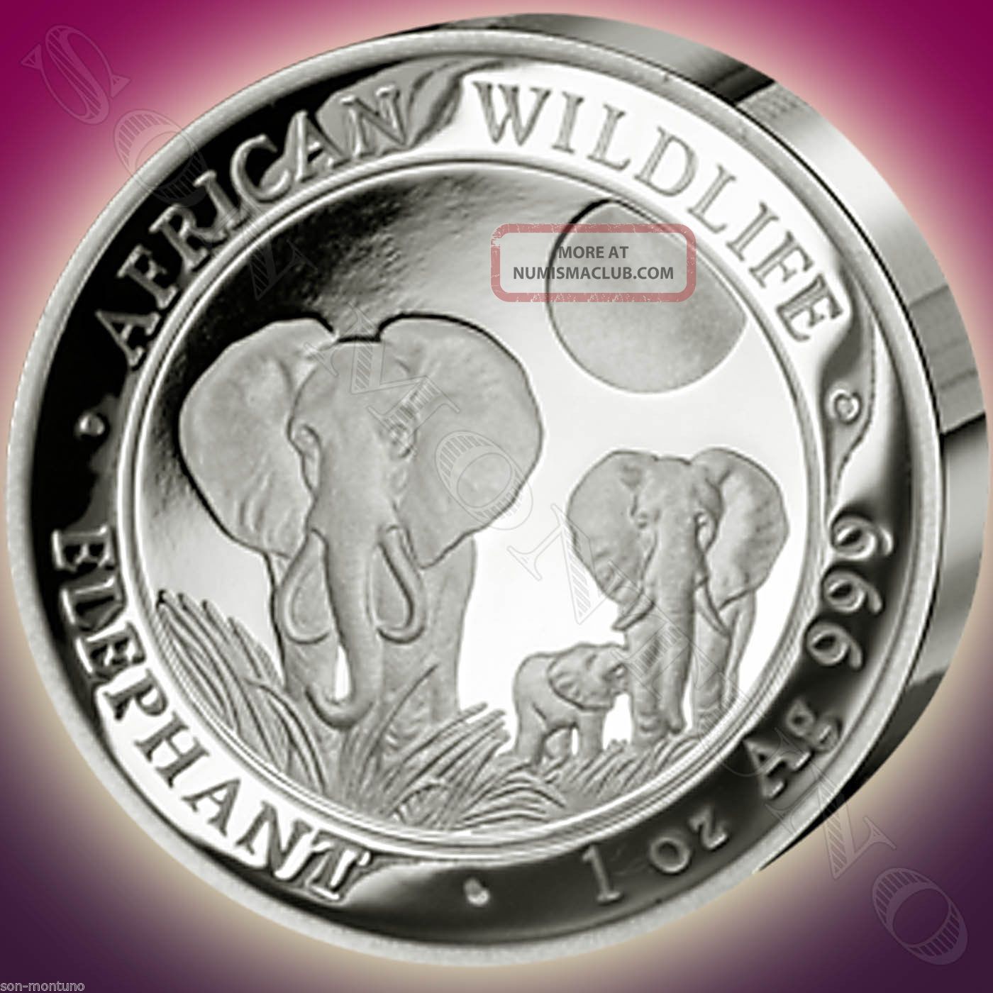 2014 Somalia High Relief Proof African Wildlife Elephant 1 Oz Silver Coin