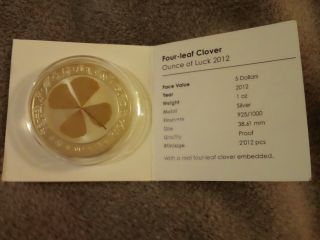 Palau 2012 $5.  925 Silver Proof Four Leaf Clover Ounce Of Luck Coin Minted - 2012 photo